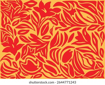 Seamless Retro Floral Pattern with Bold Red and Yellow Tones