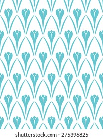 Seamless retro floral pattern. Crocus flower texture. Blue silhouettes on white background. Vector illustration.