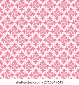 Un patrón floral retro sin fisuras con Formas rosas abstractas y flores de diamantes sobre un fondo rosa claro, perfecto para el diseño textil, el Fondo de pantalla o el uso gráfico general.