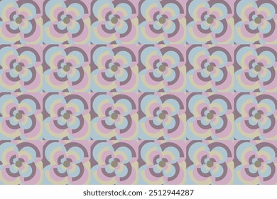 Nahtloses Retro-Blumenmuster mit Pastellfarben, geometrischen Formen und geschichteten Blütenblättern. Vintage inspiriertes abstraktes Design.