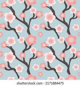 Impresionante patrón floral retro. Fondo del vectores de cerezo rosado Sakura Cherry Blossom Resumen 