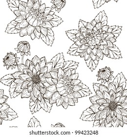 Seamless retro floral pattern with vintage dahlia flower