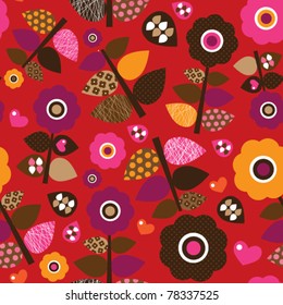 Seamless retro flower leaf illustration pattern background in vector
