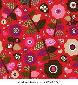 Seamless retro flower leaf illustration pattern background in vector