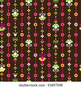 Seamless retro flower and leaf pattern background in vector
