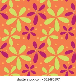 Seamless Retro Flower Pattern with dots / Spring Colors with Orange background/ Pattern saved to pattern swatches 