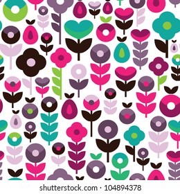 Seamless retro flower summer background pattern in vector