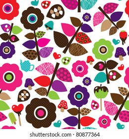 Patrón de fondo de verano de flores retro sin mar en vector