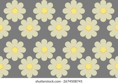 Padrão de flores retrô sem costura, estilo mínimo, para decoração, papel de parede, envoltório para presente, fundo cinza escuro estilo ingênuo 