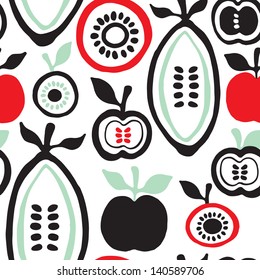 Seamless retro fruits and seeds illustration background pattern in vector