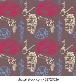 Seamless retro gentleman stuff pattern on the dark background