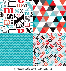 Seamless retro geometric christmas typography background pattern set in vector