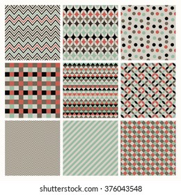 Seamless retro geometric hipster background set.