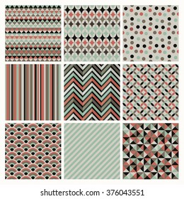 Seamless retro geometric hipster background set.