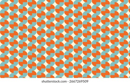Padrão geométrico retro contínuo com círculos e quadrados abstratos coloridos