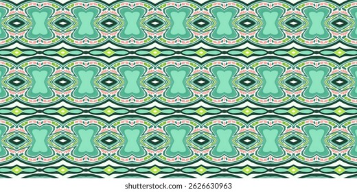 Seamless Retro Geometric Pattern with Green and Pink Accents