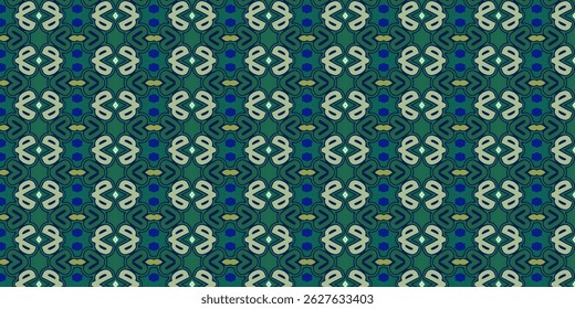 Seamless Retro Geometric Pattern in Green and Blue Tones