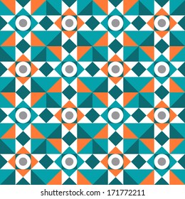 Seamless retro geometric pattern made of squares, triangles and rounds of different color Ã?Â¢?? shades of blue, white, orange
