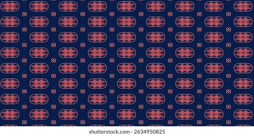 Seamless Retro Geometric Pattern with Pink Neon Elements on Dark Blue Background