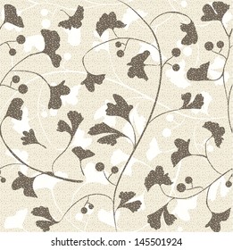 Seamless retro ginkgo background, vector