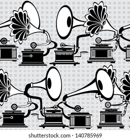 seamless retro gramophone on gray background