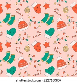 Seamless retro groovy christmas pattern