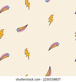 Seamless retro groovy pattern. Groovy power. Naive cartoon vector design. Style of the 60s, 70s, 80s.