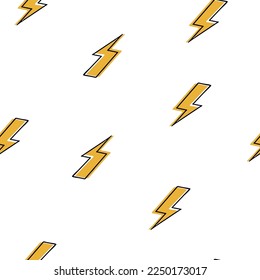 Seamless retro groovy pattern. Groovy power. Cartoon naive vector design with lightning. Style of the 60s, 70s, 80s.