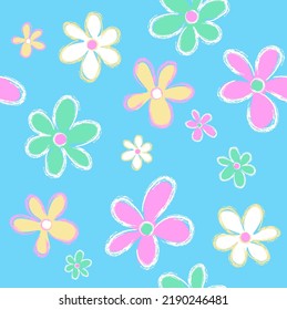 Seamless Retro Hand Drawn Flower Vector Art Illustration. Texture All Over Print.