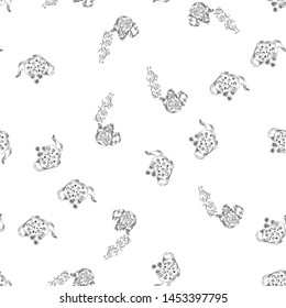 Seamless retro hand drawn teapots, great design for any purposes. Seamless pattern. Teapot hand drawn a pattern in Chinese style on white background. Retro typography. Kettle icon. Isolated vector.