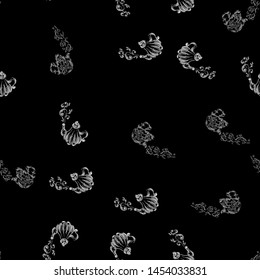 Seamless retro hand drawn teapots, great design for any purposes. Seamless pattern. Teapot hand drawn a pattern in Chinese style on black background. Retro typography. Kettle icon. Isolated vector.