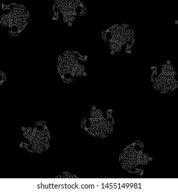 Seamless retro hand drawn teapots, great design for any purposes. Seamless pattern. Teapot hand drawn a pattern in Chinese style on black background. Retro typography. Kettle icon. Isolated vector.