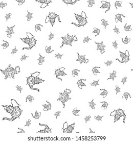 Seamless retro hand drawn teapots, great design for any purposes. Seamless pattern. Teapot hand drawn a pattern in Chinese style on white background. Retro typography. Kettle icon. Isolated vector.