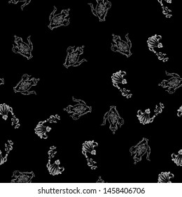 Seamless retro hand drawn teapots, great design for any purposes. Seamless pattern. Teapot hand drawn a pattern in Chinese style on black background. Retro typography. Kettle icon. Isolated vector.