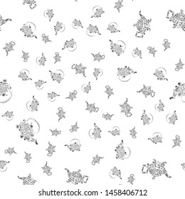 Seamless retro hand drawn teapots, great design for any purposes. Seamless pattern. Teapot hand drawn a pattern in Chinese style on white background. Retro typography. Kettle icon. Isolated vector.