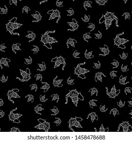 Seamless retro hand drawn teapots, great design for any purposes. Seamless pattern. Teapot hand drawn a pattern in Chinese style on black background. Retro typography. Kettle icon. Isolated vector.