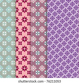 Seamless retro illustration background set flower pattern in vector