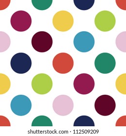 Seamless retro inspired youthful polka dot pattern in candy colors