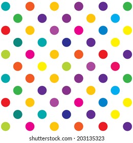 Seamless retro inspired youthful polka dot pattern in candy colors