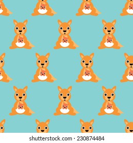 Seamless retro kangaroo mother and baby illustration kids background pattern in vector