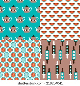Seamless retro kitchen cooking and bakery illustration background pattern in vector