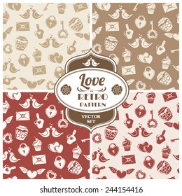 Seamless retro love pattern. Vector background set