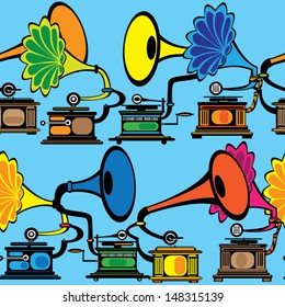 seamless retro multicolor gramophone 