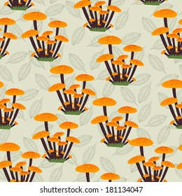 Seamless retro mushroom autumn deer pattern. illustration in vector