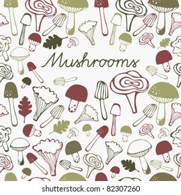 Seamless retro mushroom autumn pattern in vector