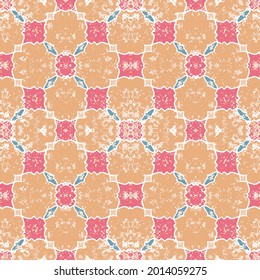 seamless  retro orange with red, blue pattern, good for paper craft, interior design, and many more.tile pattern textured vintage mosaic background.