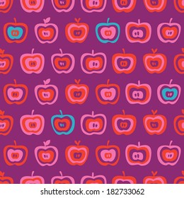 Seamless retro organic apple garden illustration background pattern in vector