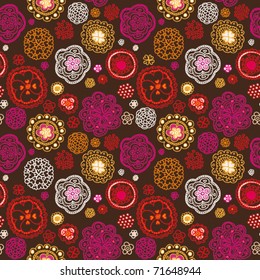 Seamless retro oriental flower pattern background in vector