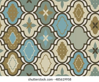 Seamless retro ornamental Pattern.  Blue-Brown-Beige TILE