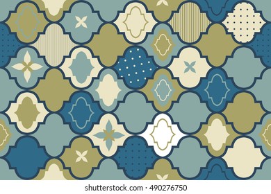 Seamless retro ornamental Pattern. TILE   Classic Blue- Green- Beige TILE